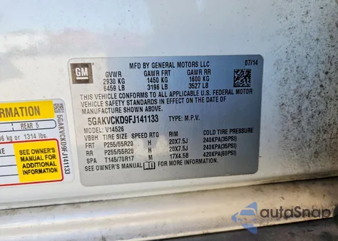 2015 Buick Enclave из США, поврежденный, VIN 5GAKVCKD9FJ141133